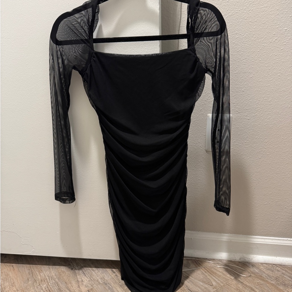 Sexy Black Mesh Sleeve Bodycon Dress